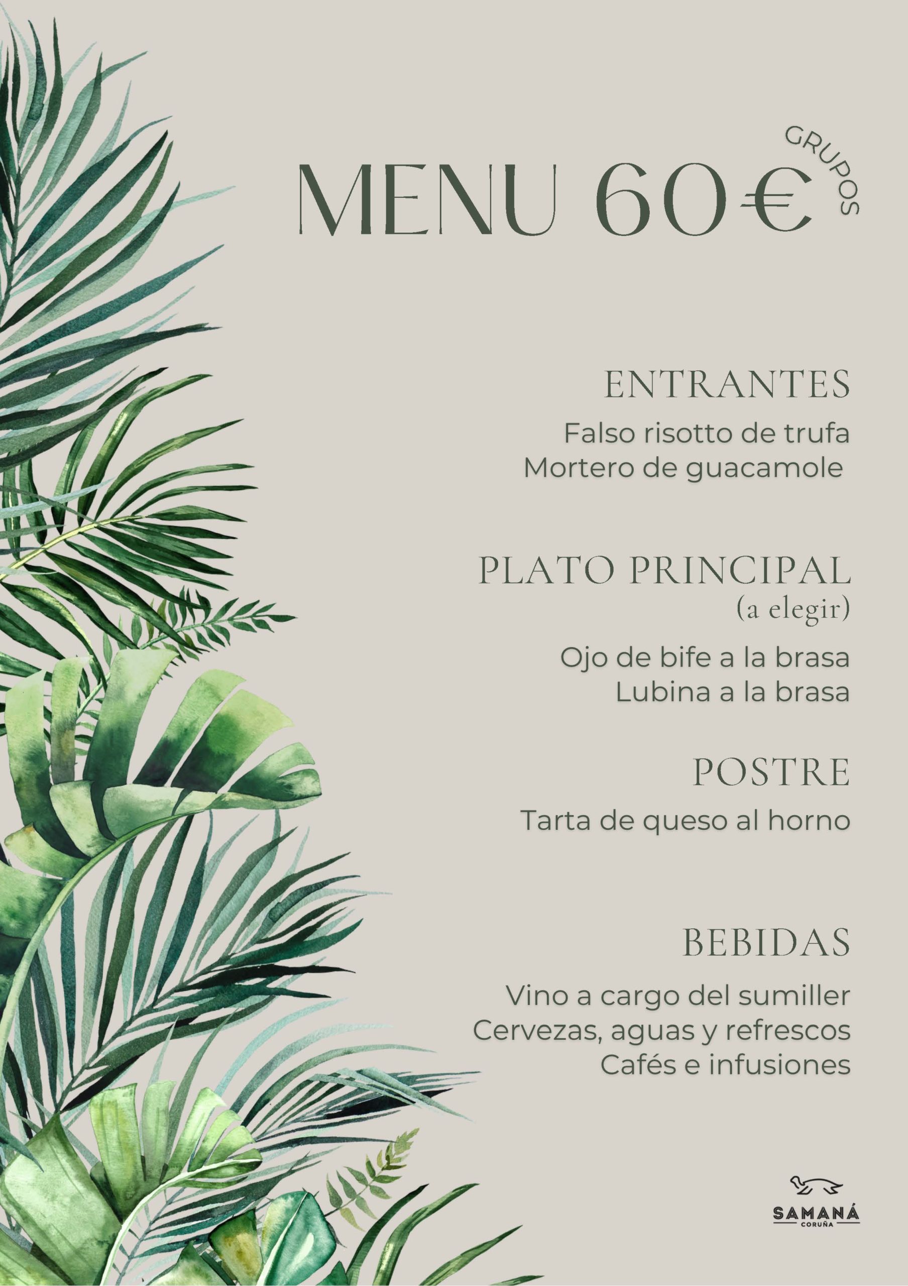 Restaurante Samaná Coruña menu para grupos 60€